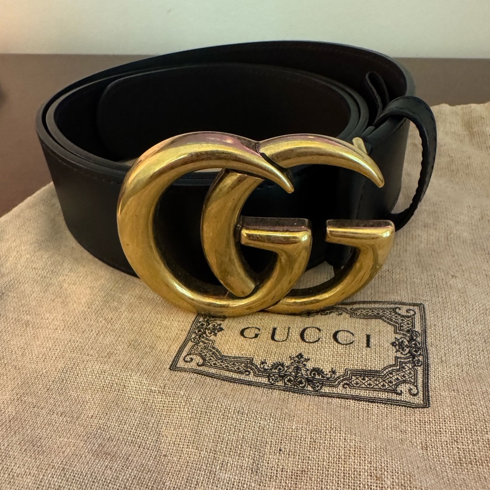 Gucci Black Leather Belt with Gold Buckle